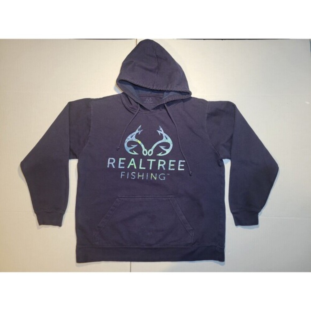 Realtree Hoodie Blue Men's Large Pullover Fishing Sweater Big Camo Logo Hiking